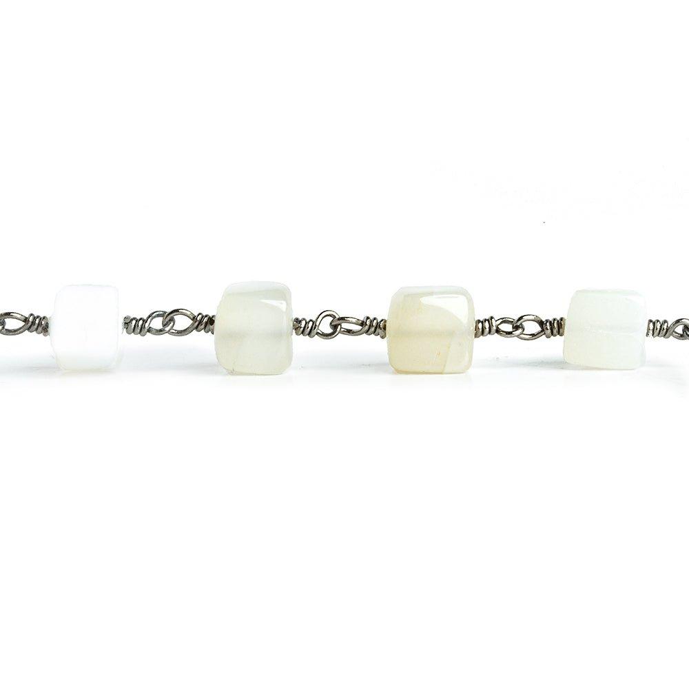 White Moonstone Plain Cube Black Gold Chain by the Foot 21 pieces - The Bead Traders
