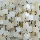 White Moonstone Plain Cube Black Gold Chain by the Foot 21 pieces - The Bead Traders