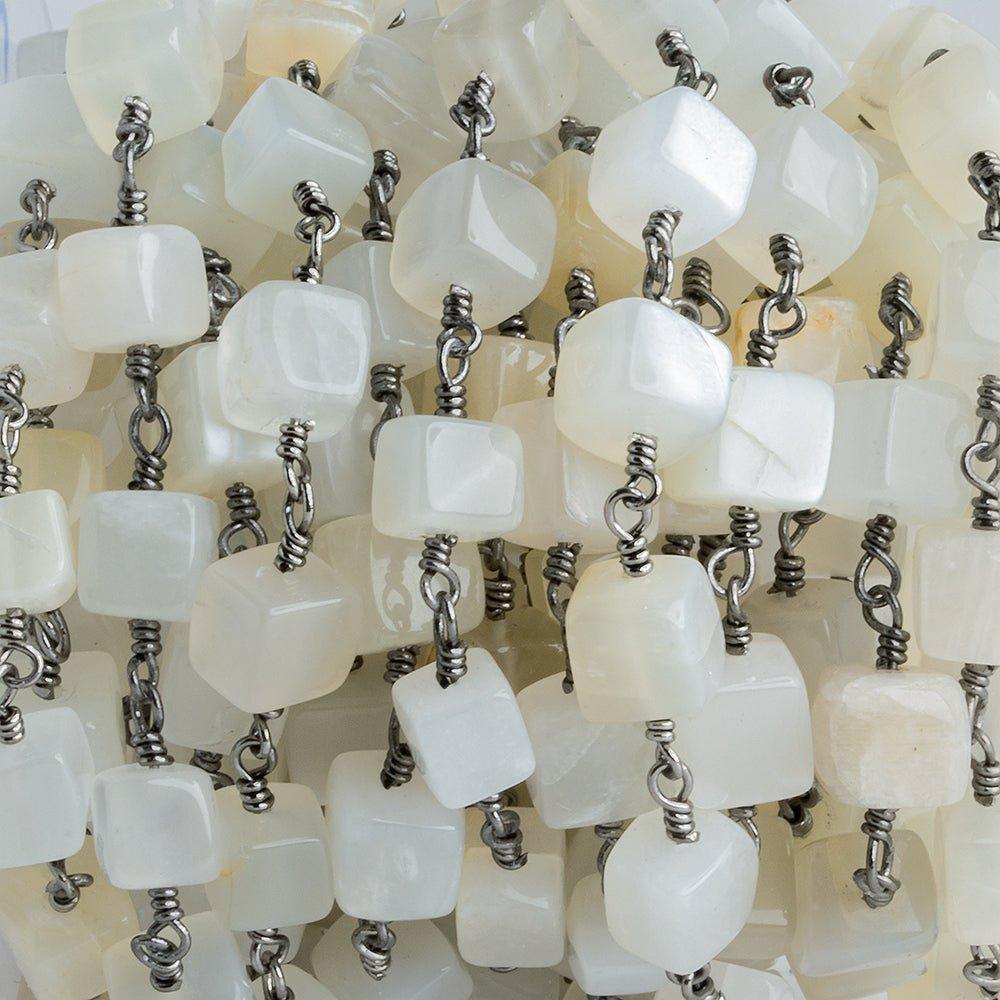 White Moonstone Plain Cube Black Gold Chain by the Foot 21 pieces - The Bead Traders