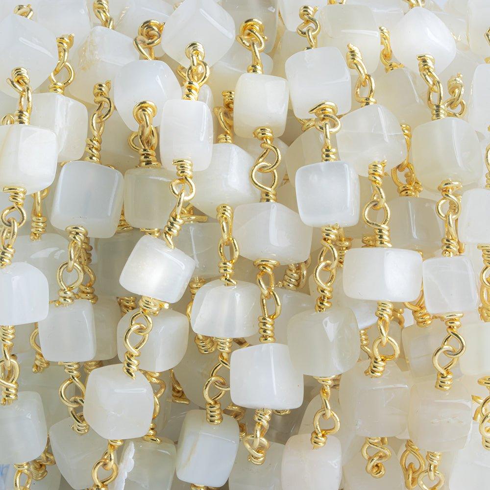 White Moonstone Plain Cube Gold Chain by the Foot 22 pieces - The Bead Traders