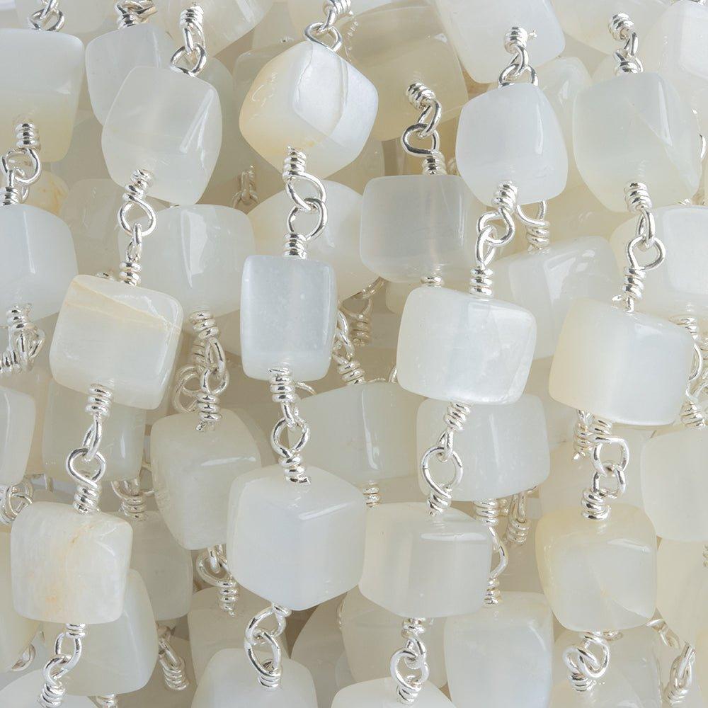 White Moonstone Plain Cube Silver Chain by the Foot 23 pieces - The Bead Traders