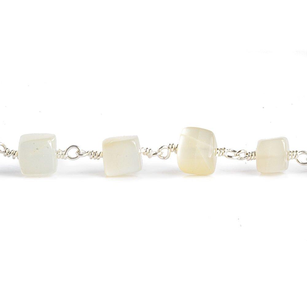 White Moonstone Plain Cube Silver Chain by the Foot 23 pieces - The Bead Traders