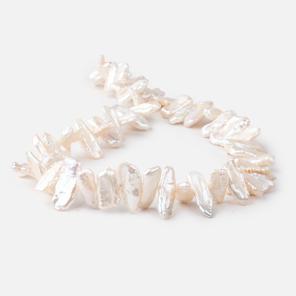 White side drilled Biwa freshwater pearls 14 inch 41 pieces 13x7-20-9mm - The Bead Traders