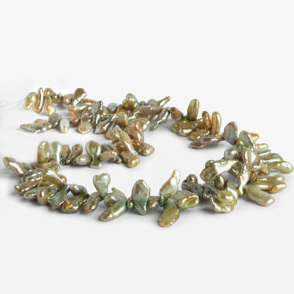 Yellow Green Keshi Pearls 14 inch 100 beads - The Bead Traders
