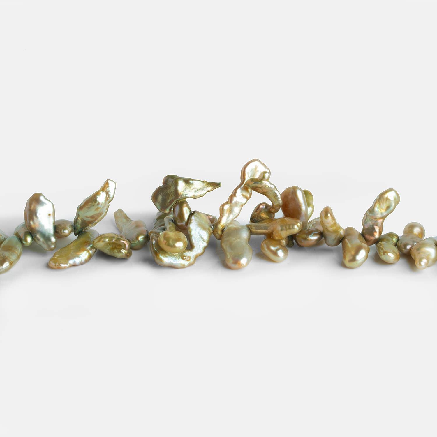 Yellow Green Keshi Pearls 14 inch 100 beads - The Bead Traders