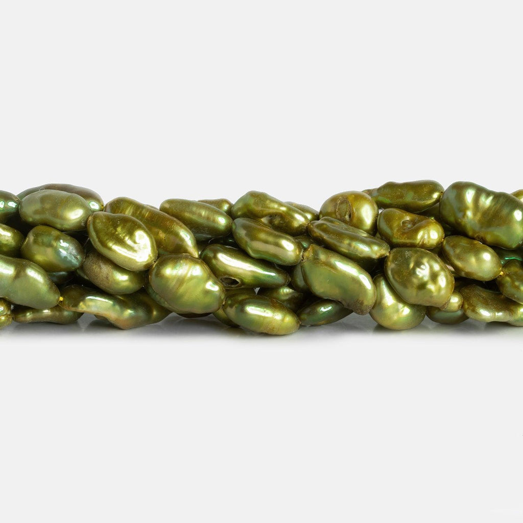 Yellow Green Peacock Keshi Straight-Drilled Pearls 15 inch 27 pieces - The Bead Traders