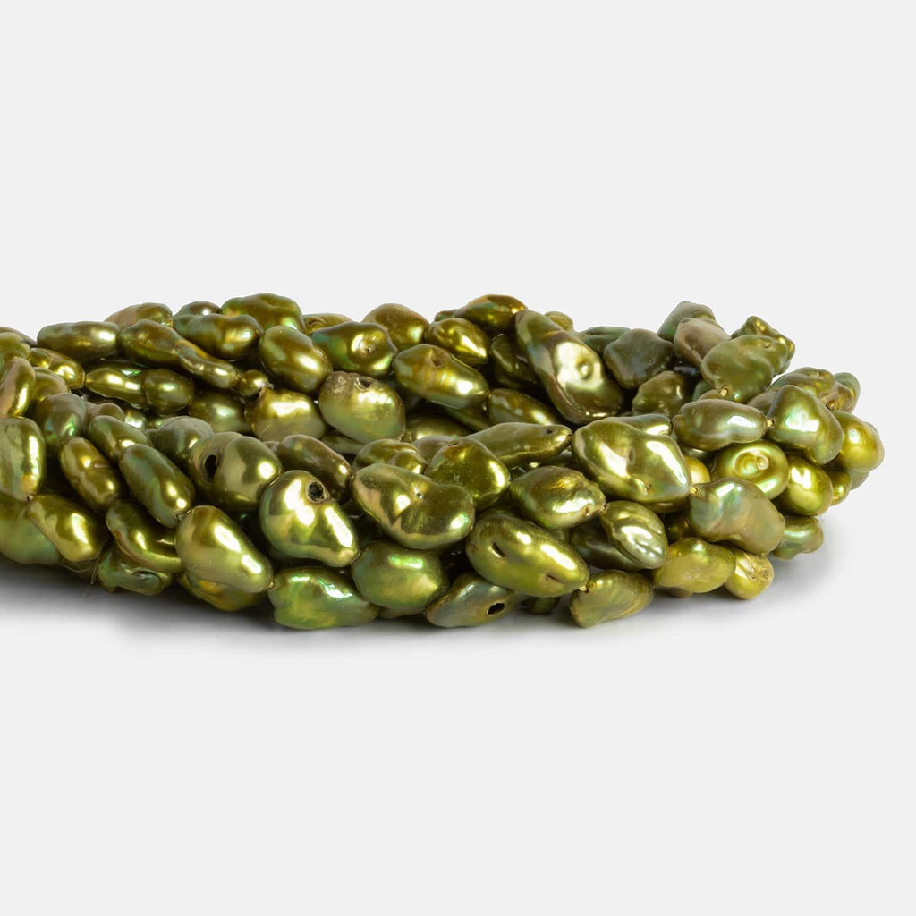 Yellow Green Peacock Keshi Straight-Drilled Pearls 15 inch 27 pieces - The Bead Traders