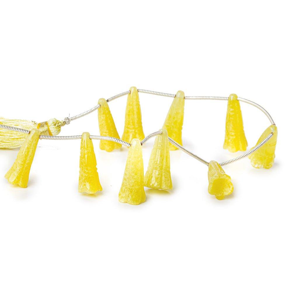Yellow Honeysuckle Chalcedony carved flower shape 7 inch 10 beads 18x7mm average - The Bead Traders