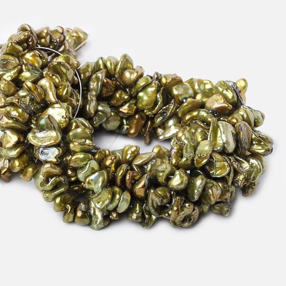 Yellowish Green Center Drill Keshi Freshwater Pearl 128 pieces - The Bead Traders