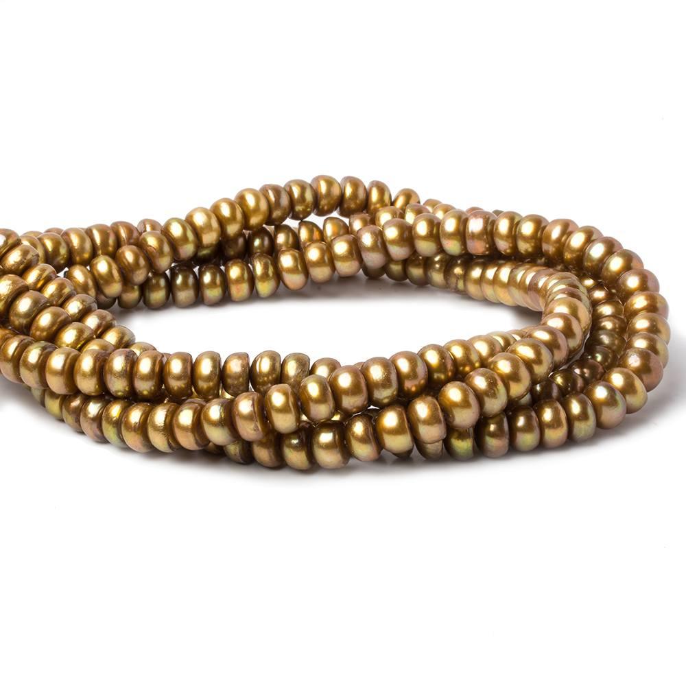 Yellowish Green Center Drilled Button Freshwater Pearl Strands 16 inch 65 pieces 8x6mm - The Bead Traders