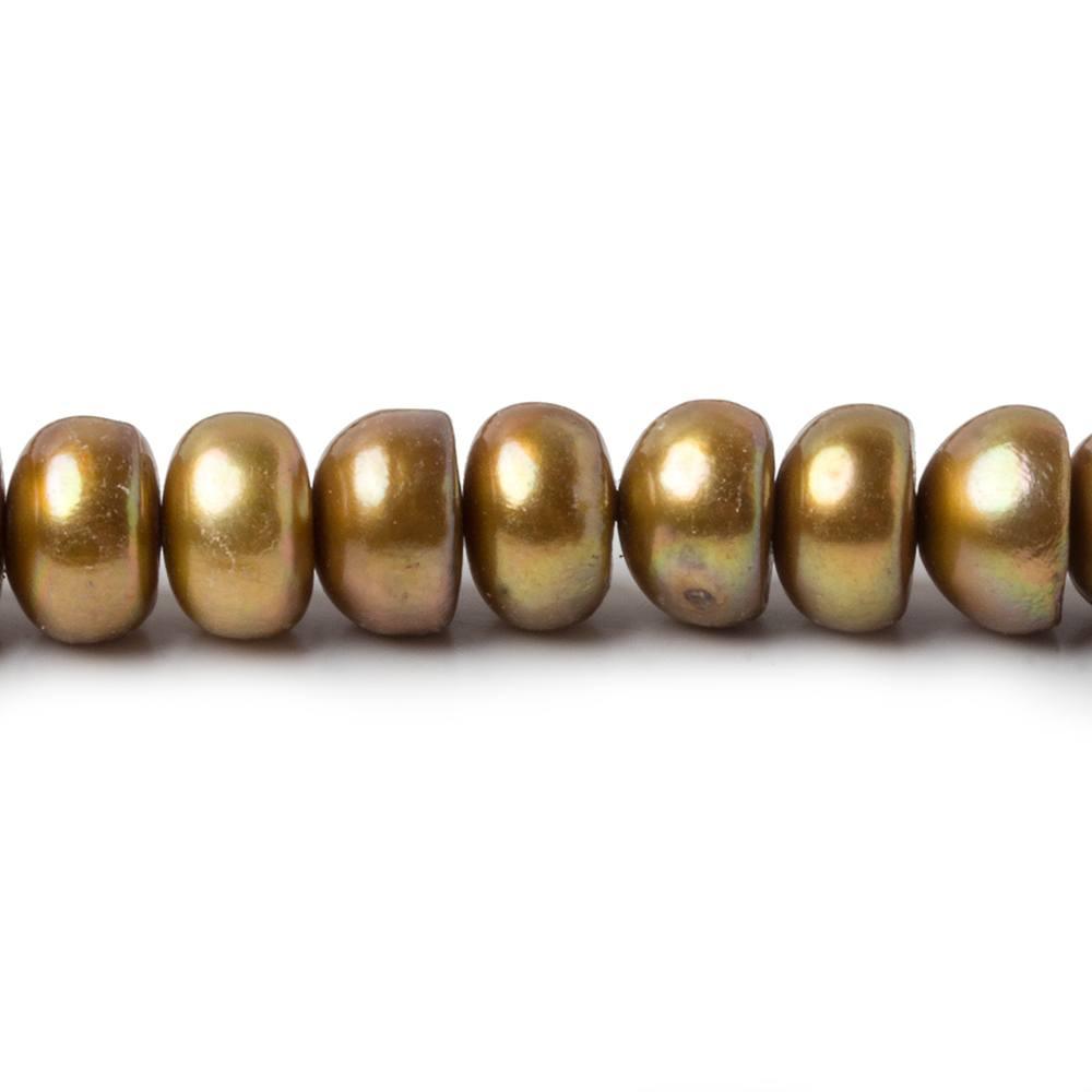 Yellowish Green Center Drilled Button Freshwater Pearl Strands 16 inch 65 pieces 8x6mm - The Bead Traders