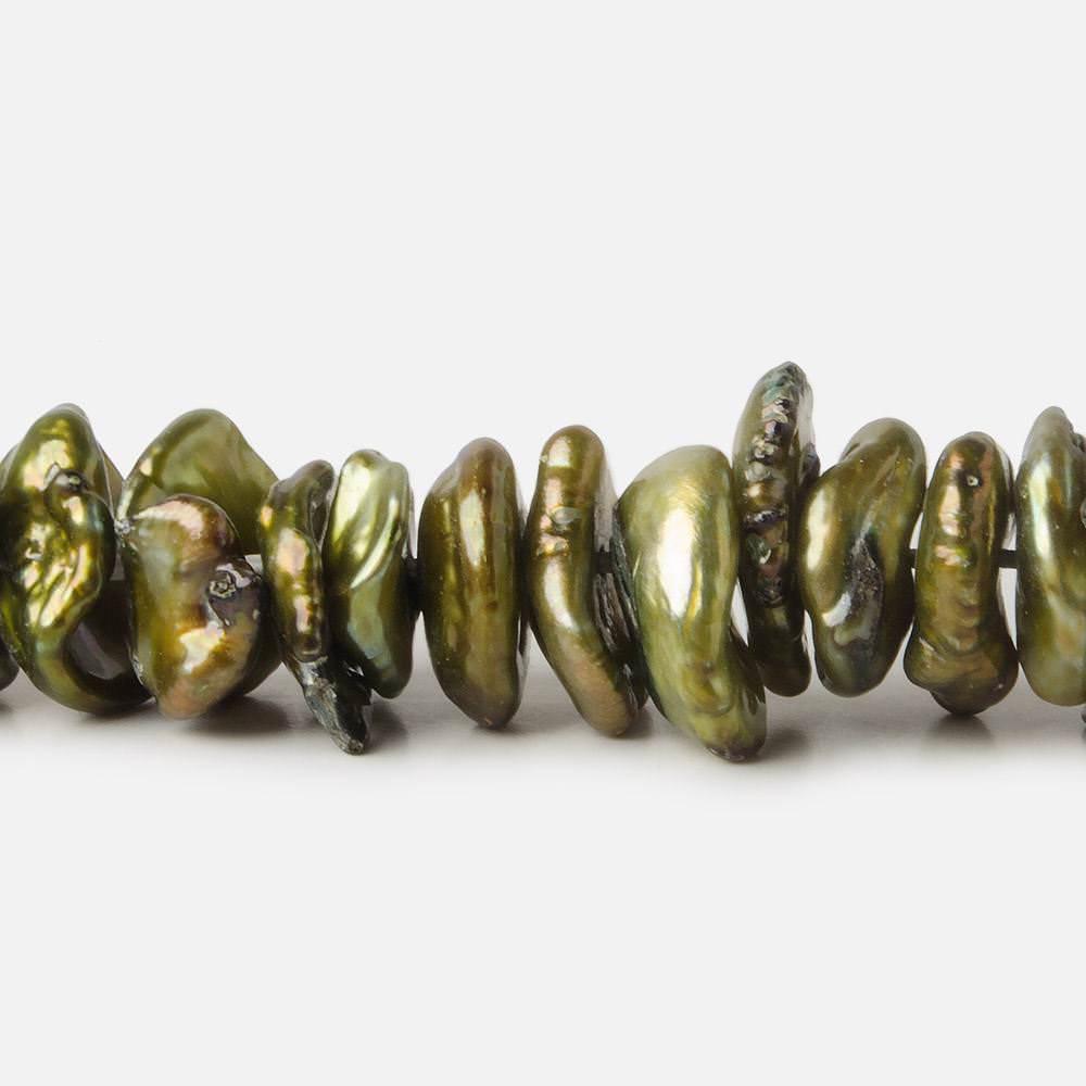 Yellowish Olive Green Freshwater Pearl Center Drill Keshi 15 inch 126 pieces - The Bead Traders