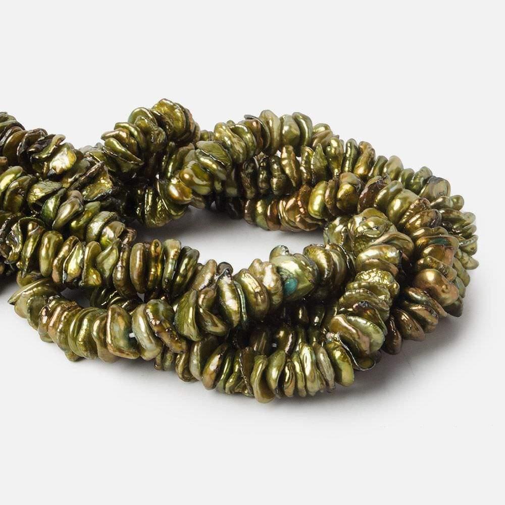 Yellowish Olive Green Freshwater Pearl Center Drill Keshi 15 inch 126 pieces - The Bead Traders
