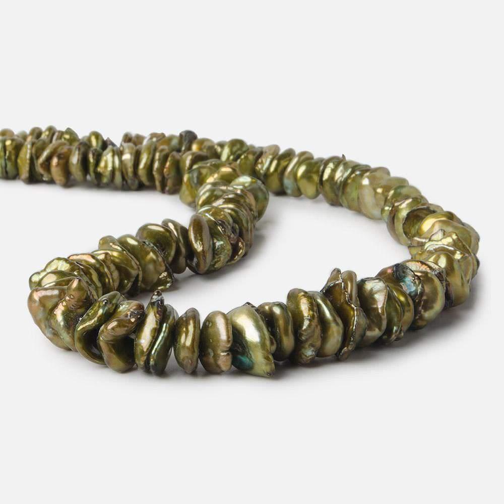 Yellowish Olive Green Freshwater Pearl Center Drill Keshi 15 inch 126 pieces - The Bead Traders